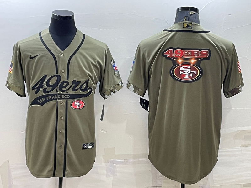 Men's San Francisco 49ers Olive Salute to Service Team Big Logo Cool Base Stitched Baseball Jersey Men's San Francisco 49ers Olive Salute to Service Team Big Logo Cool Base Stitched Baseball Jersey